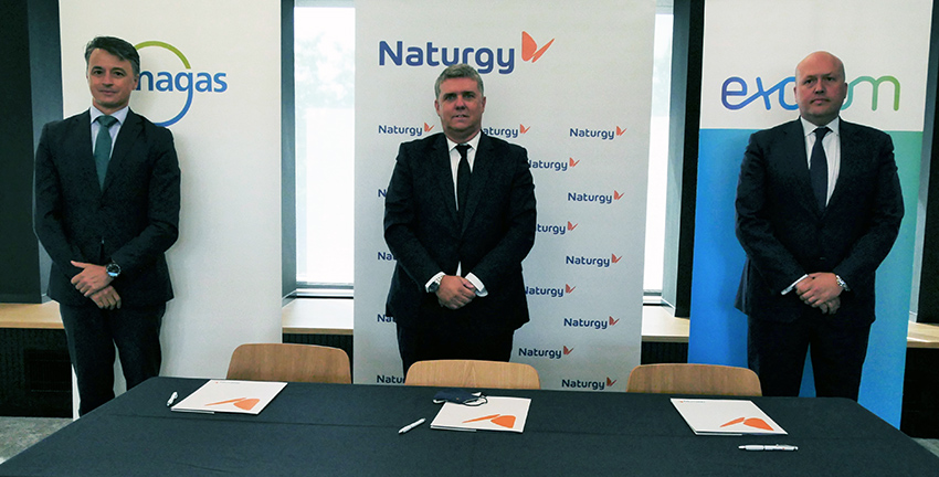 Firma del acuerdo entre Enagás, Naturgy y Exolum.