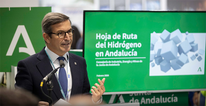 Jorge Paradela, consejero de Industria de la Junta de Andalucía, durante su intervención en el I Congreso Nacional del Hidrógeno Verde.