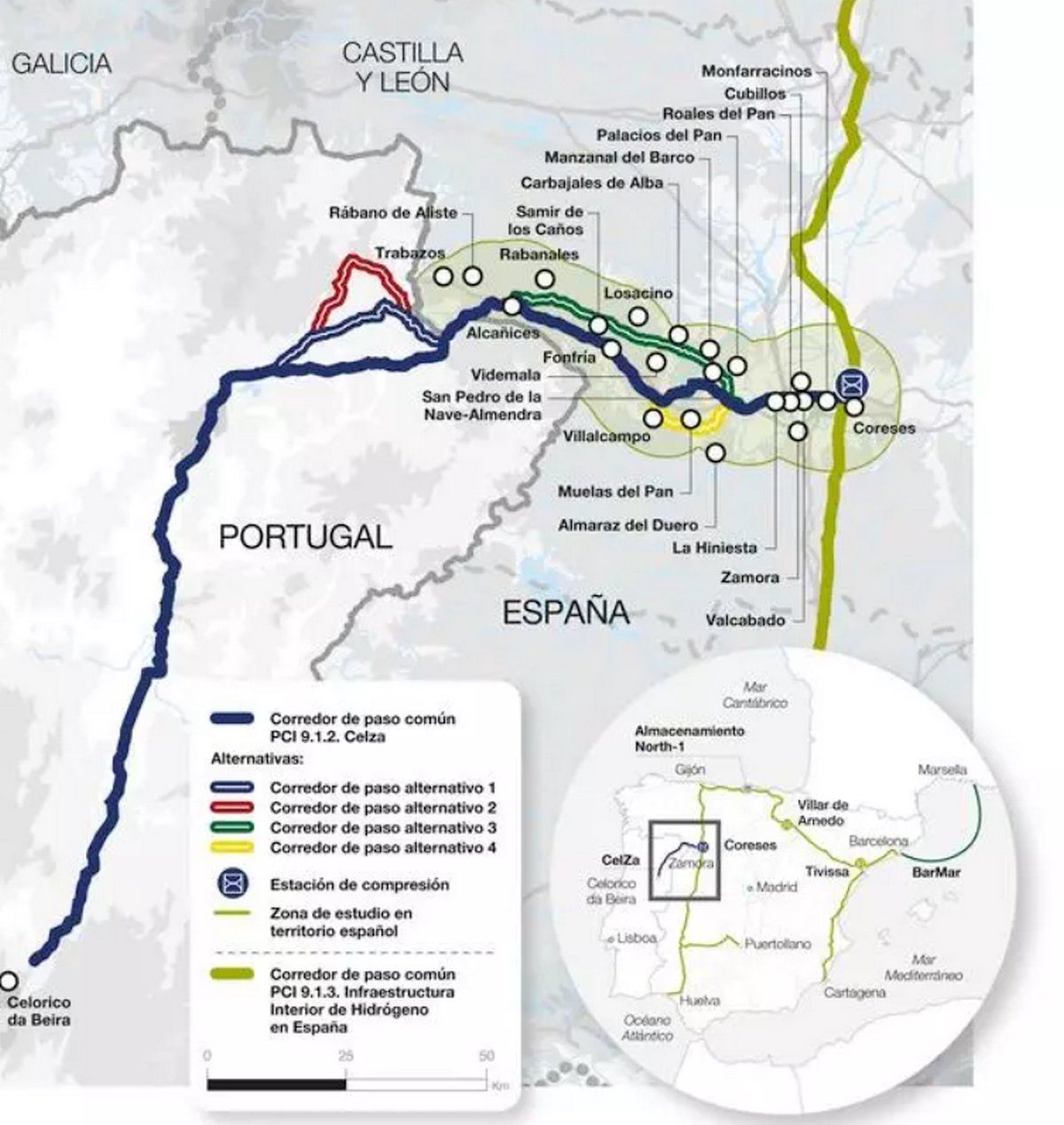 Mapa del hidroducto Celorio-Zamora Enagás